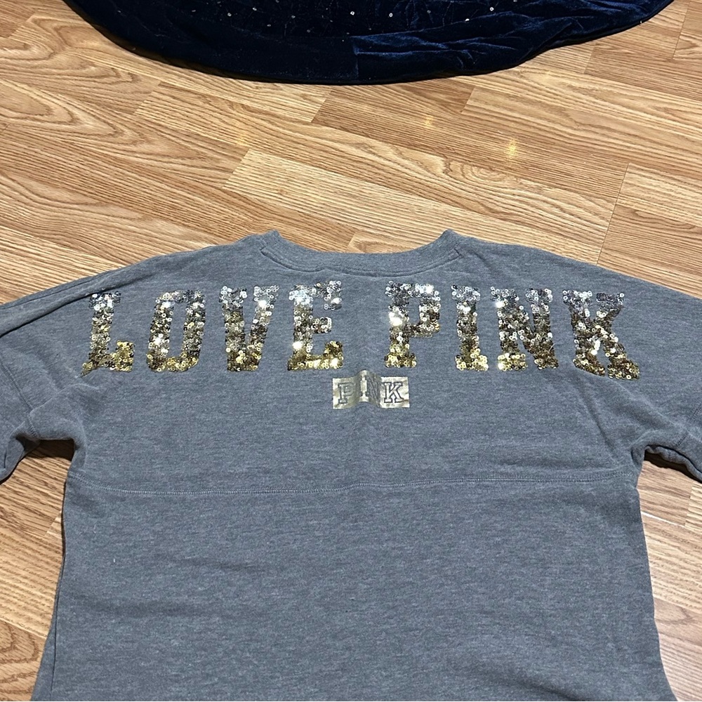 Victoria's Secret Gray Sweatshirt with Gold 'Love Pink' Design